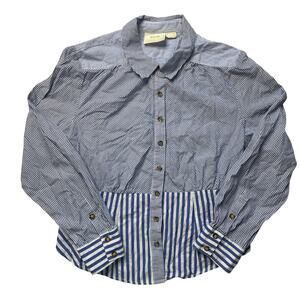 Anthropologie Maeve Blue Stripe Button Up Top Sz 8 Coastal Neutral Cotton